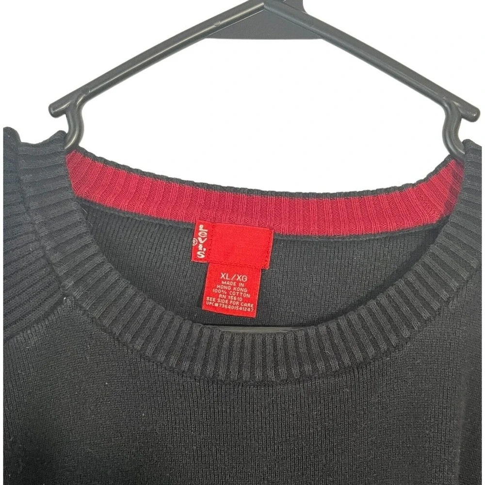 Levi's Men's Black Crew Neck Knit Sweater Ribbed Sleeves‎ Size XL
